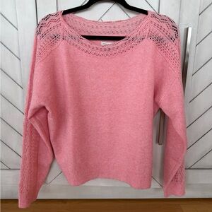 American Eagle Women's Pink Lace-Yoke Sweater